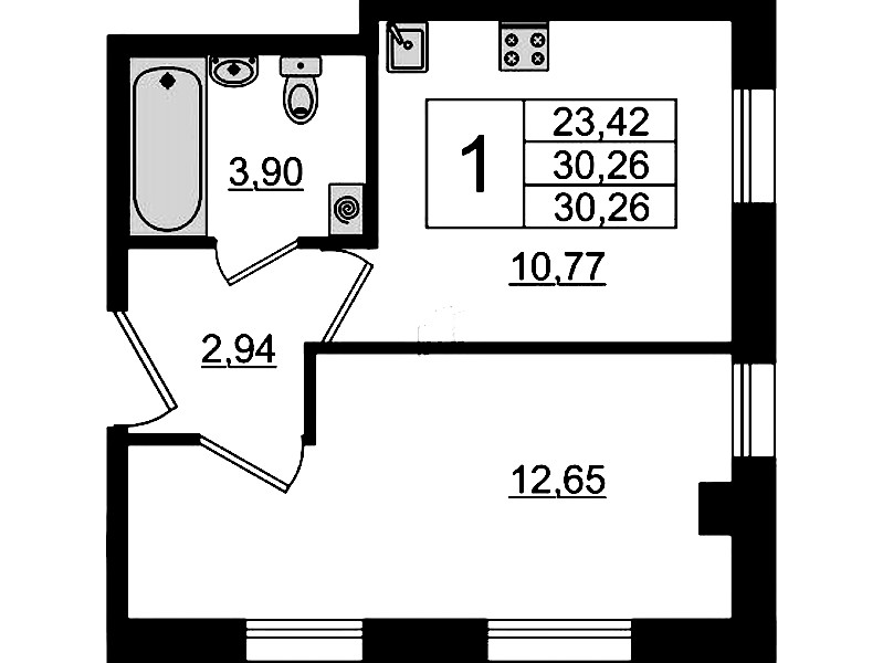 1-комнатная квартира 30.26 м², 13/13 эт., Апарт-отель «Zoom Черная речка»